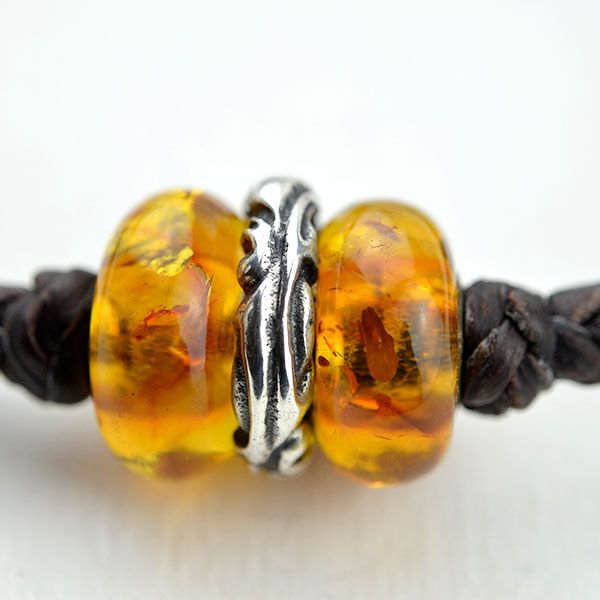 Baltic amber and leather double bracelet